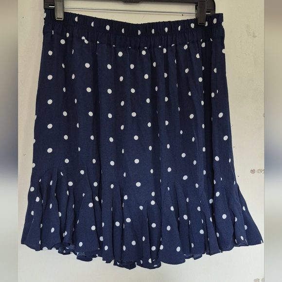 LOFT Navy A-Line Skirt with White Polka Dots - Picture 1 of 5